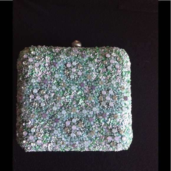 g-lish Handbags - G-Lish Beaded & Sequined Squared Hard Case Clutch
